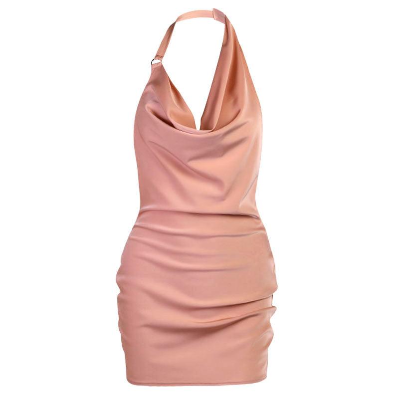 Satin Party Dress V Neck Backless Mini Sleeveless Summer Party Dress-shopluxelook.store