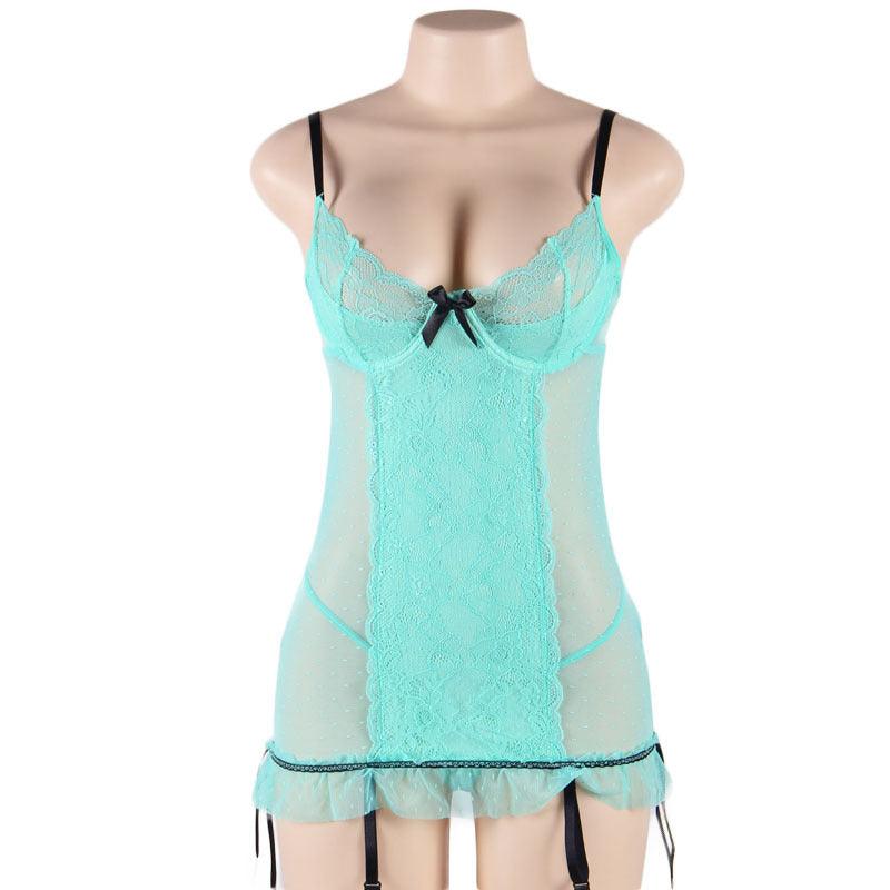 Sexy Bow Lace Bra Suspender Nightdress-shopluxelook.store