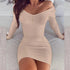 Sexy off Shoulder Long Sleeve Bodycon Dress for Women 2024 Spring Autumn White Knitted Sweater Mini Woman Dresses Robe Femme-shopluxelook.store