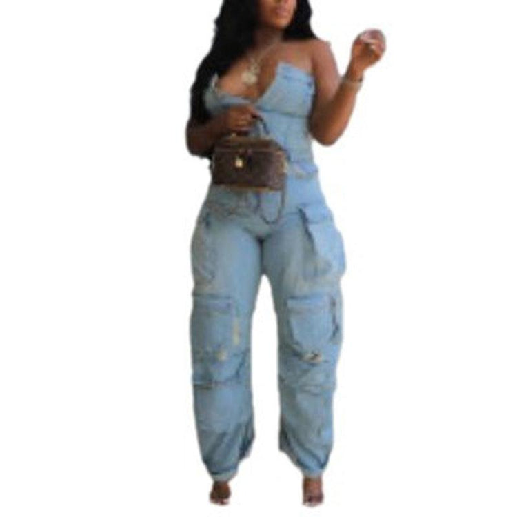 Single-Breasted Multi-Pocket Workwear Jumpsuit-shopluxelook.store