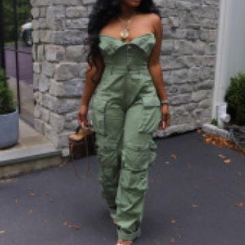 Single-Breasted Multi-Pocket Workwear Jumpsuit-shopluxelook.store