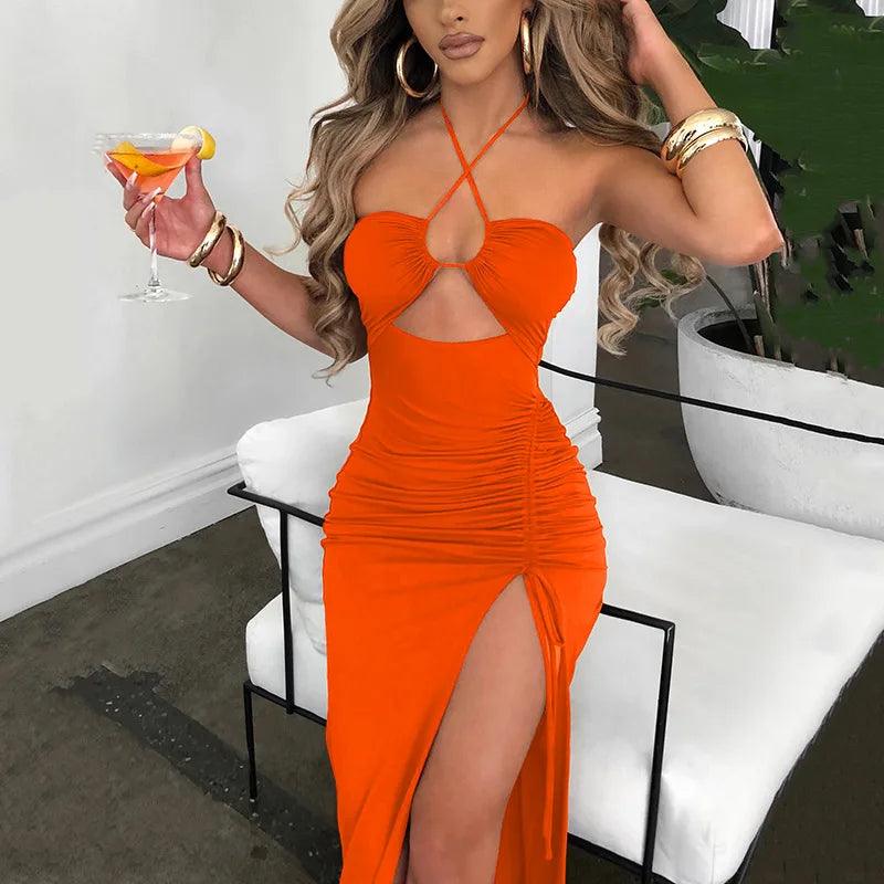 sleeveless sexy dress-Sleeveless Sexy Dress Women Clothing Backless Hollow Out Slim Party Dresses Fashion Casual Summer Bodycon Elegant Split Dress-shopluxelook.store