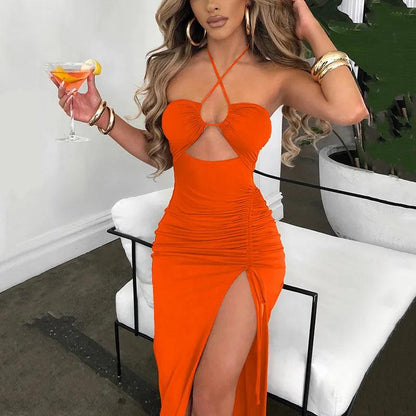 Sleeveless Sexy Dress Women Clothing Backless Hollow Out Slim Party Dresses Fashion Casual Summer Bodycon Elegant Split Dress-shopluxelook.store