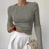 Slim Long Sleeve T-shirt Fashion Solid Color Split Thread Knitted Top Womens Clothing-shopluxelook.store