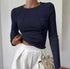 Slim Long Sleeve T-shirt Fashion Solid Color Split Thread Knitted Top Womens Clothing-shopluxelook.store