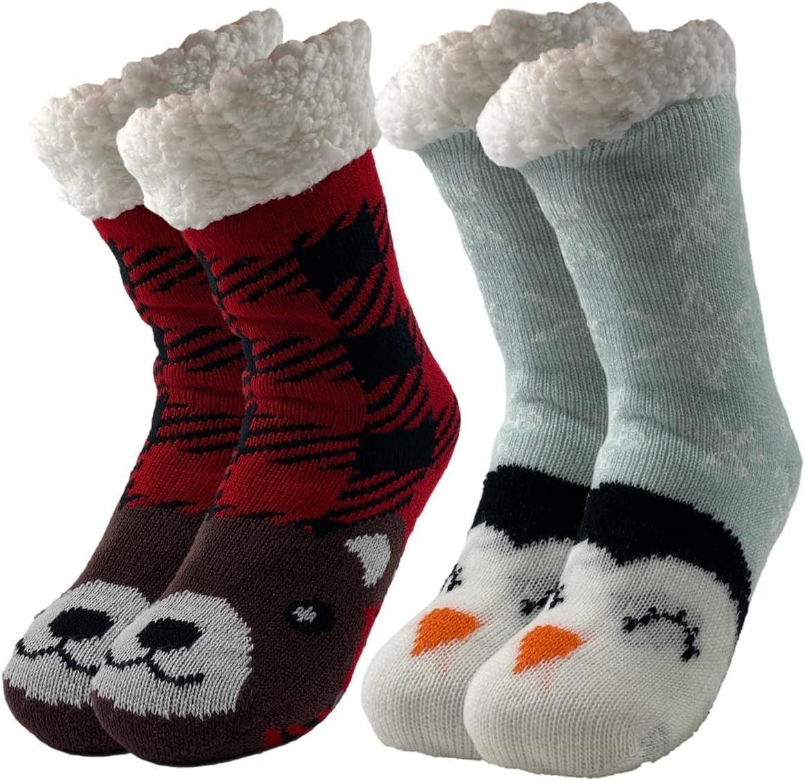 sock slippers for women-Sock Slippers for Women - 2 Pack Non Slip Socks - Fuzzy Socks Warm Socks with Grippers Sherpa Fleece Lined Thermal-shopluxelook.store