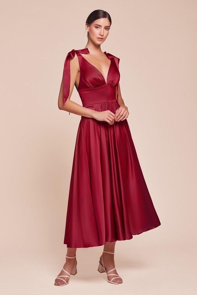 Tea Length Satin A-Line Dress - shopluxelook.store 