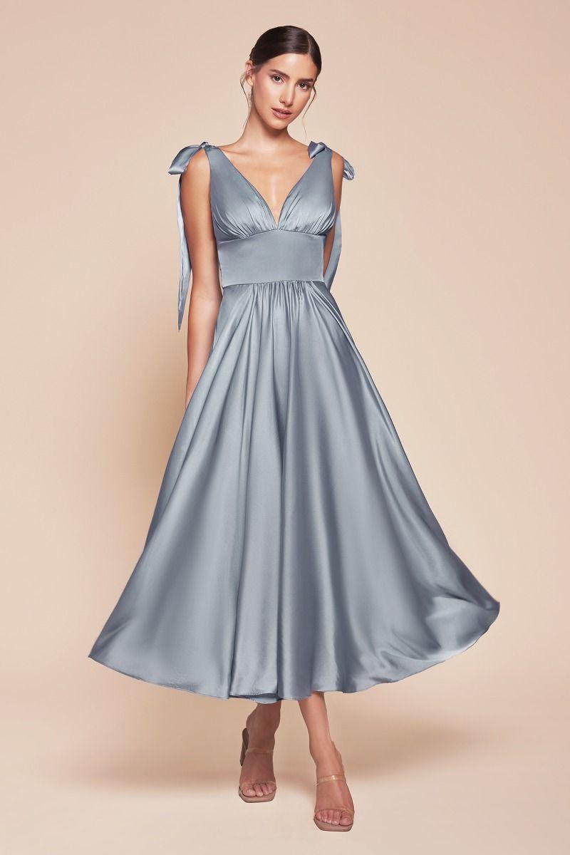 Tea Length Satin A-Line Dress - shopluxelook.store 