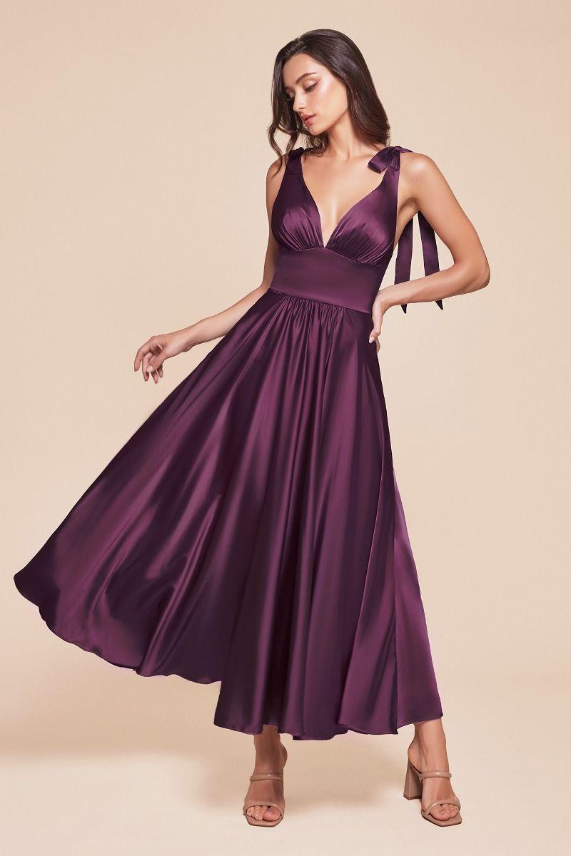 tea length satin dress-Tea Length Satin A-Line Dress-shopluxelook.store