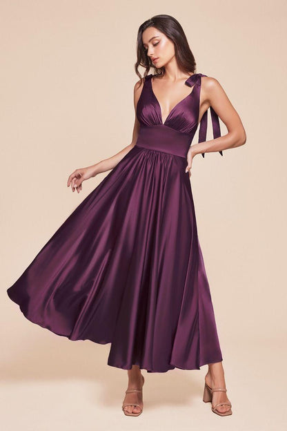 Tea Length Satin A-Line Dress - shopluxelook.store 