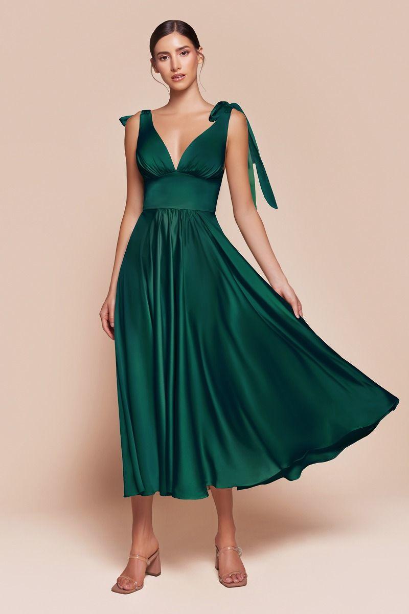 Tea Length Satin A-Line Dress - shopluxelook.store 