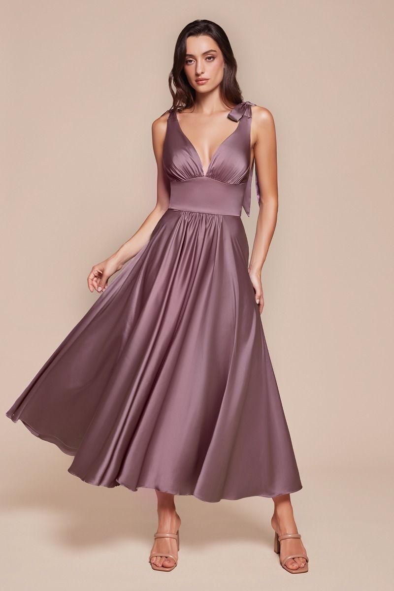 tea length satin dress-Tea Length Satin A-Line Dress-shopluxelook.store