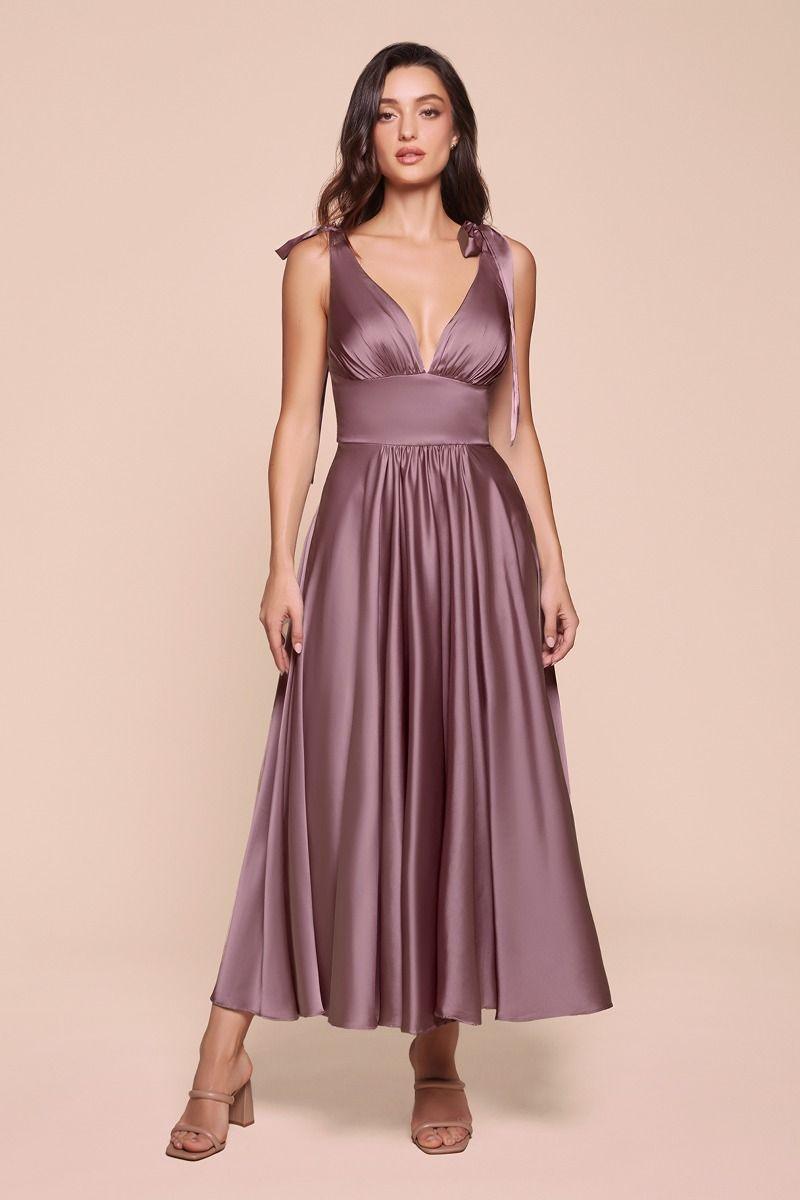 Tea Length Satin A-Line Dress - shopluxelook.store 