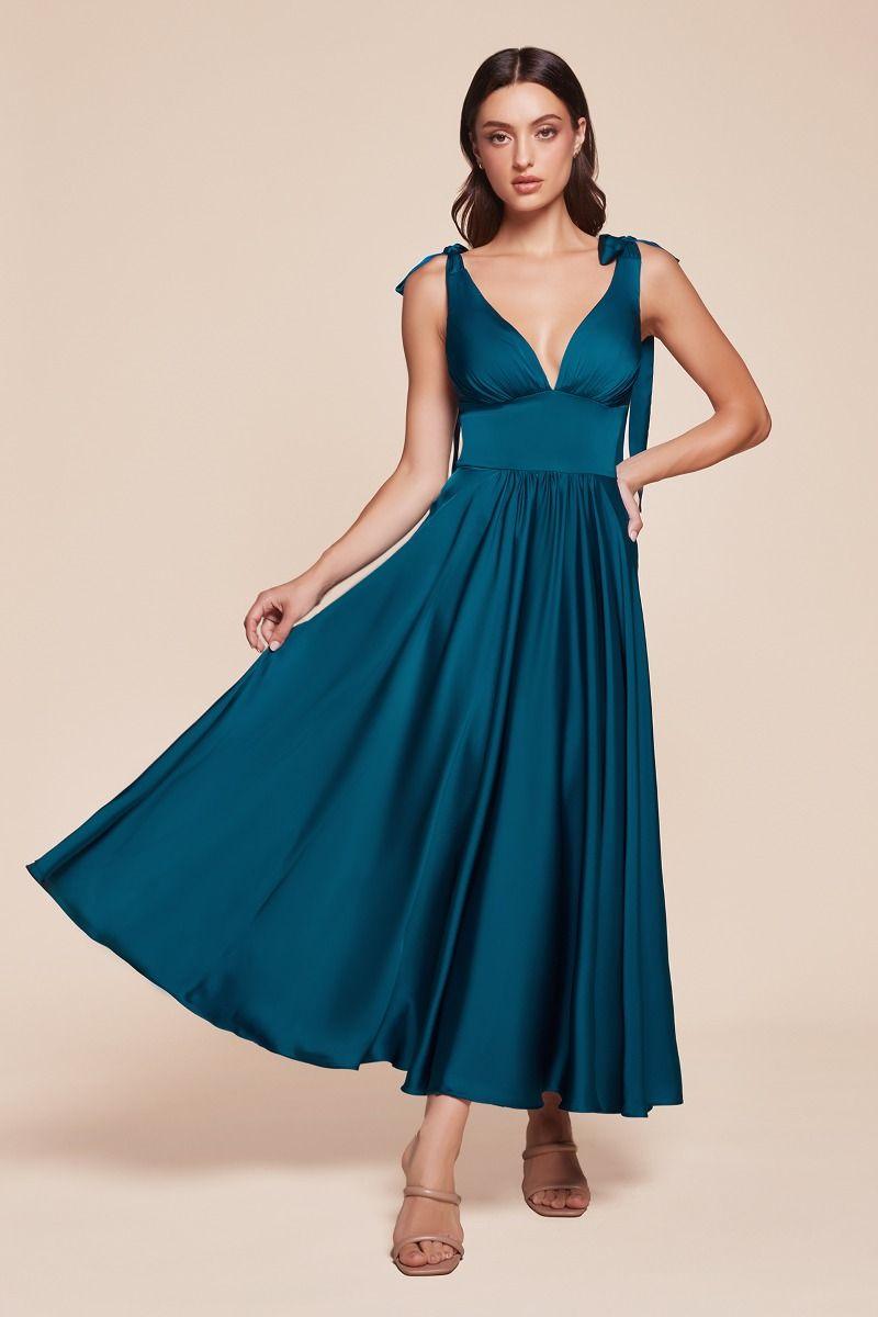 tea length satin dress-Tea Length Satin A-Line Dress-shopluxelook.store