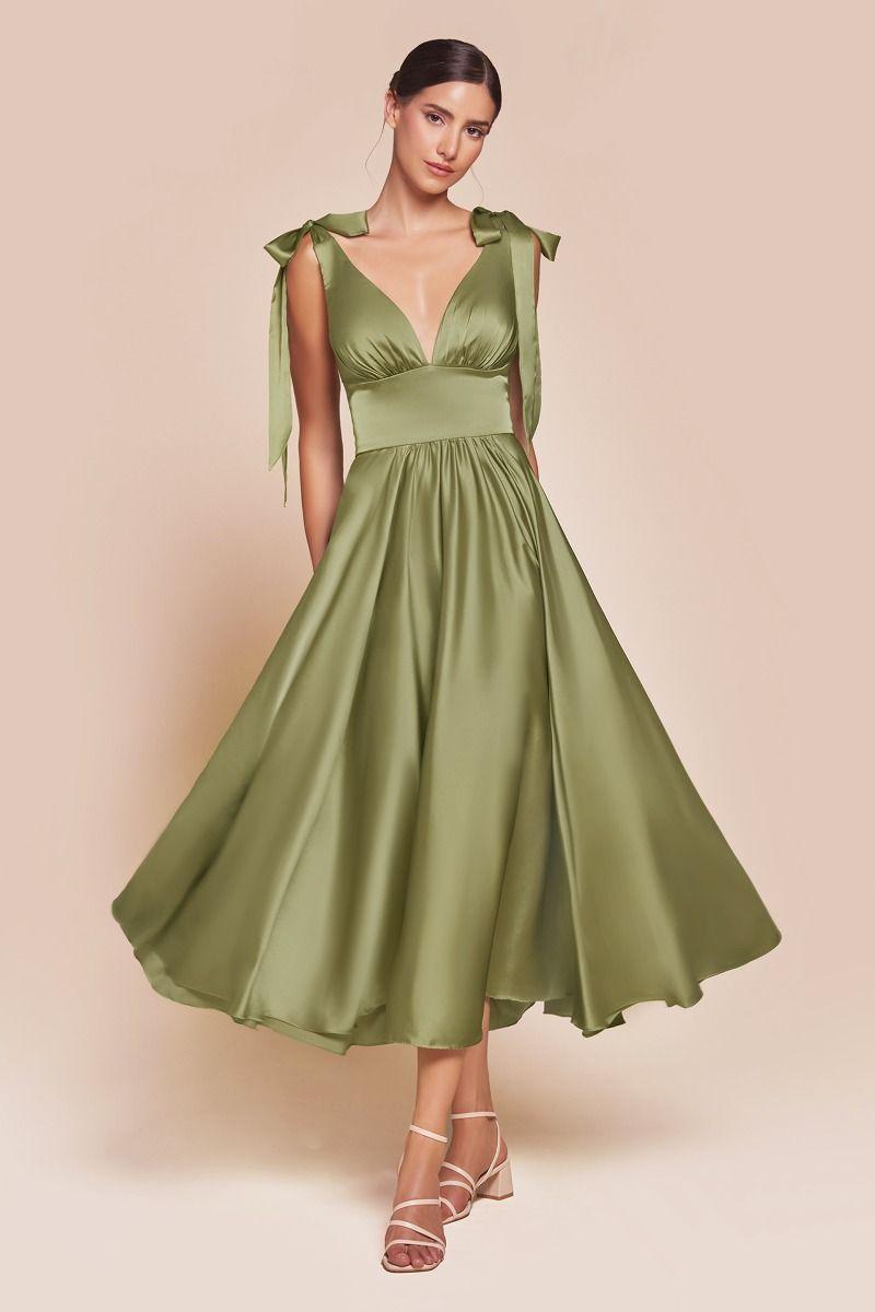 Tea Length Satin A-Line Dress - shopluxelook.store 