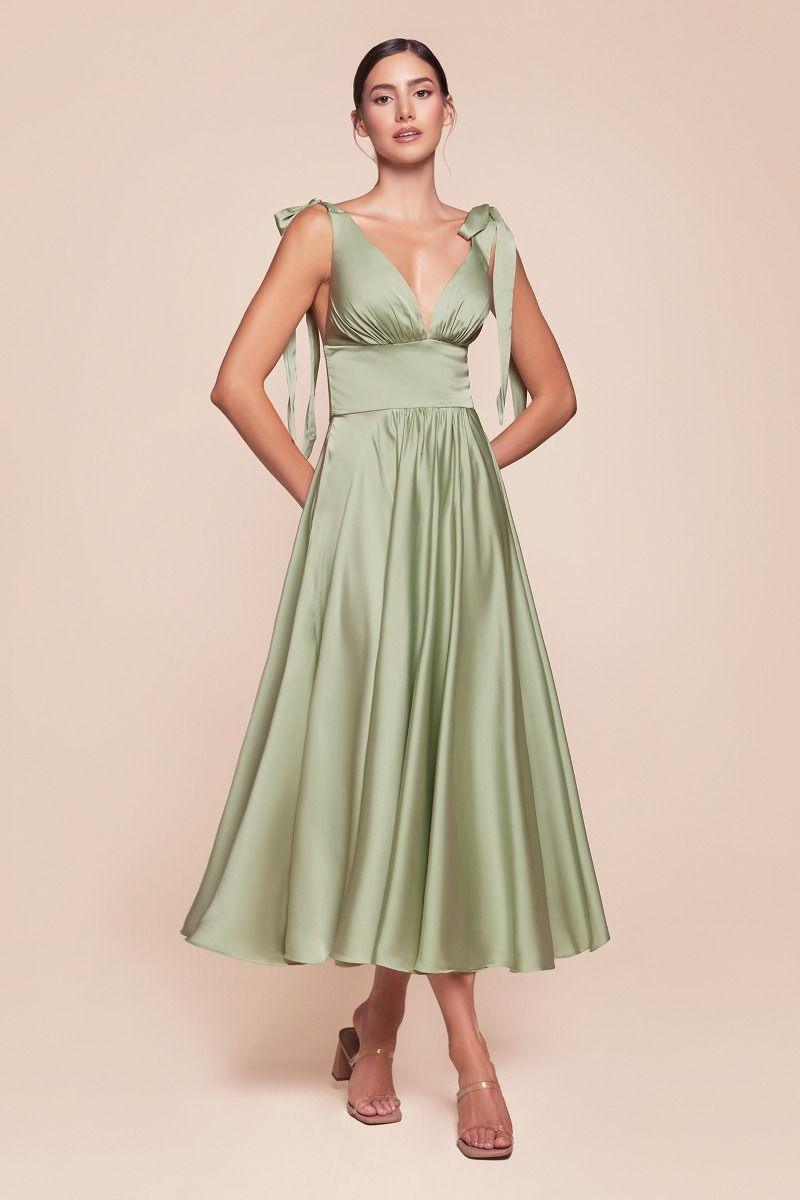 Tea Length Satin A-Line Dress - shopluxelook.store 