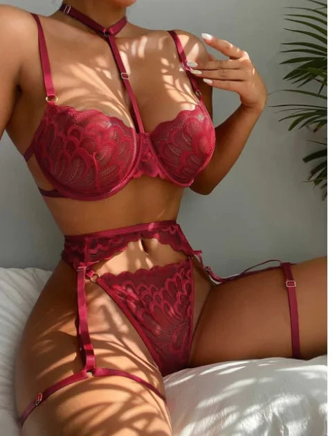 Hot Erotic Lingerie Set - Wine / XL