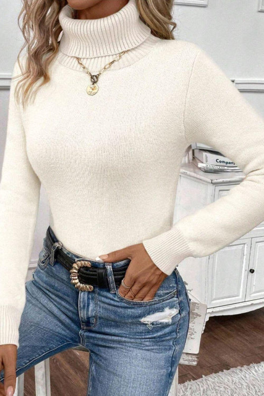 Turtleneck Long Sleeve Sweater - shopluxelook.store 