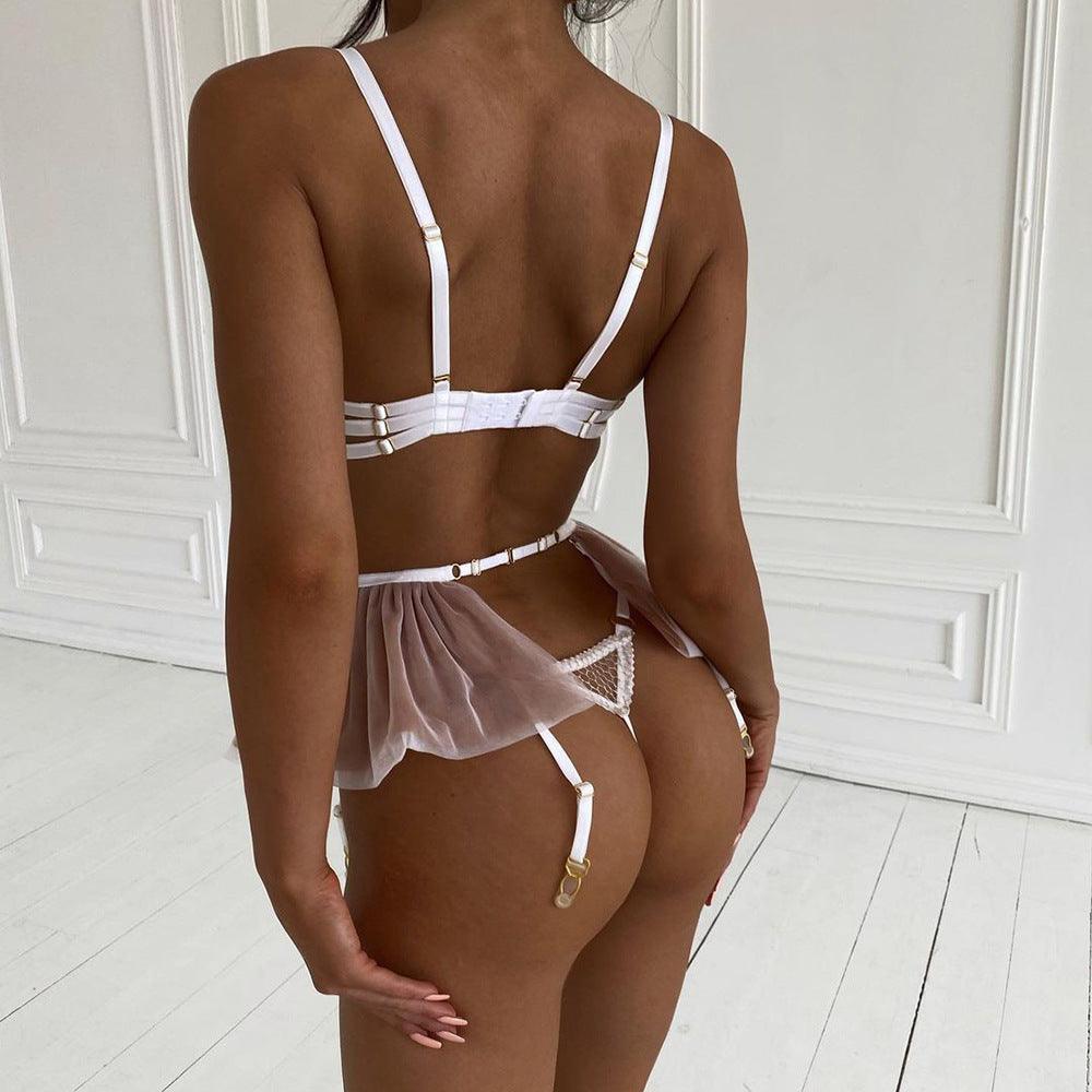 underwear mesh bra-Underwear Mesh Underwire Cotton Cup Bra Lace Ladies Set-shopluxelook.store