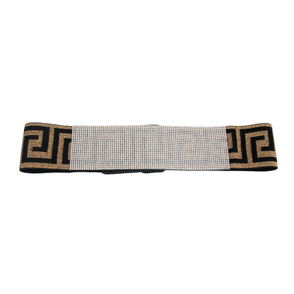 Wide Belt Black Gold Greek Key Stretch Women - shopluxelook.store 