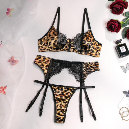 Wild Leopard Lace Stitching Comfortable Three-piece Underwear - shopluxelook.store 