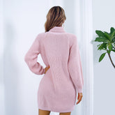 Winter Turtleneck Long Sweater Dress with Button Design Leisure Clinch Long Sleeve Base Sweater Women - shopluxelook.store 