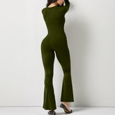 Women Long Sleeve Belly Waist Shaping and Hip Lift Square Collar Wide Leg High Elastic Jumpsuit - shopluxelook.store 