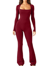 Women Long Sleeve Belly Waist Shaping and Hip Lift Square Collar Wide Leg High Elastic Jumpsuit - shopluxelook.store 