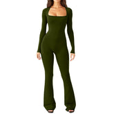 Women Long Sleeve Belly Waist Shaping and Hip Lift Square Collar Wide Leg High Elastic Jumpsuit - shopluxelook.store 