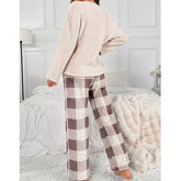 Thermal Flannel Home Wear Loose Plaid Trousers Two-piece Suit - shopluxelook.store