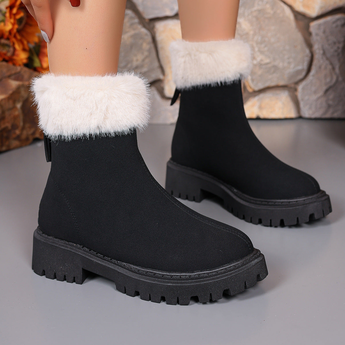 Square-heeled Snow Boots Winter Plus Velvet Platform Plush Shoes Fashi