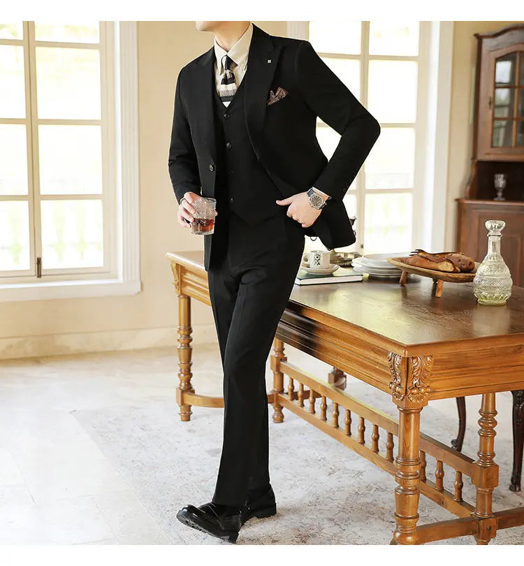 High-end Wedding Bridegroom Suit Suit Closure Collar Suit Three-piece Suit Men Caramel shopluxelook.store