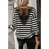 Striped Contrast Color Pullover Knitwear Back Lace Top - shopluxelook.store