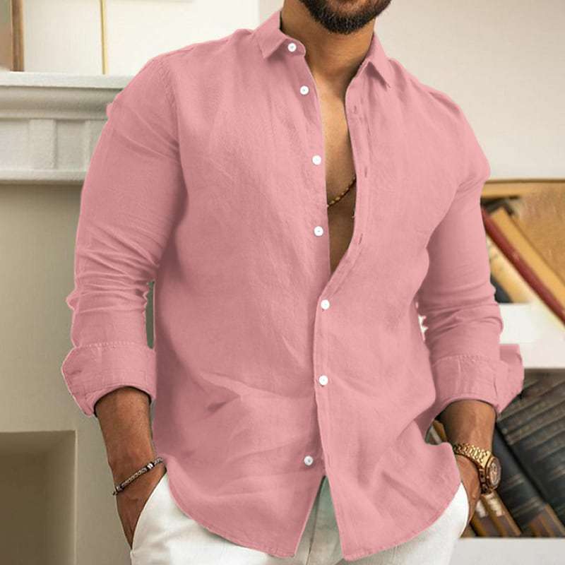 Amazon men's linen shirt-Amazon Men's Linen Shirt Button Shirt Summer Beach Solid Color-shopluxelook.store