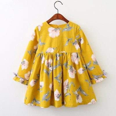 autumn dress, new girl princess dress, full print flower, bow knot long sleeve dress, children's clothing wholesale - Luxury 0 by Shop Luxe Look