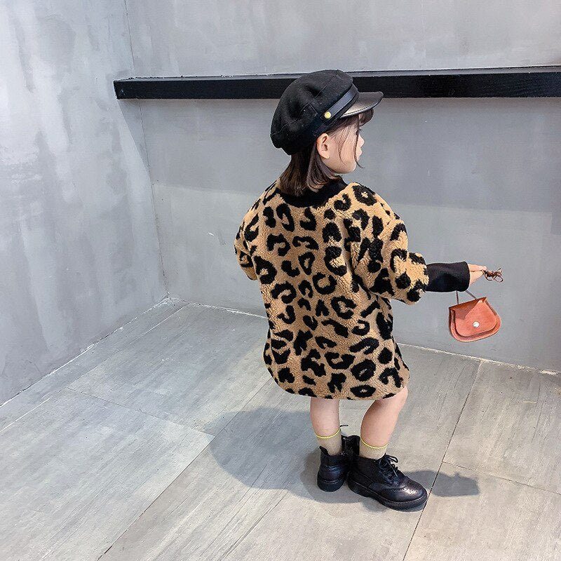 girls long sleeve leopard t-shirt-Autumn Winter New Arrival Girls Long Sleeve Leopard T Shirt Kids Warm Cashmere Long Style Tops-shopluxelook.store