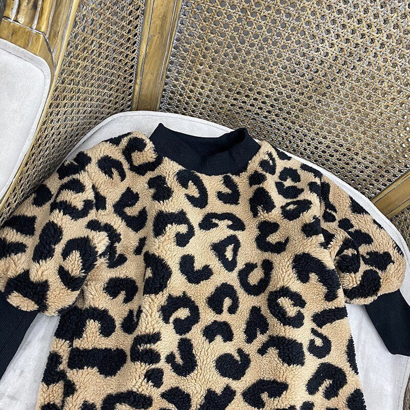 girls long sleeve leopard t-shirt-Autumn Winter New Arrival Girls Long Sleeve Leopard T Shirt Kids Warm Cashmere Long Style Tops-shopluxelook.store