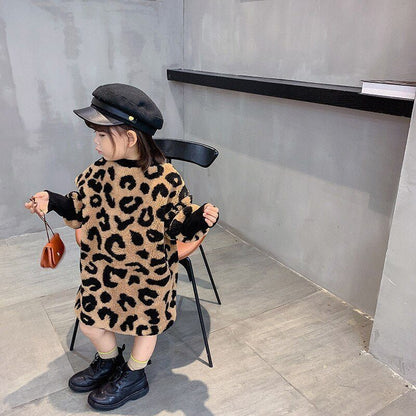 Autumn Winter New Arrival Girls Long Sleeve Leopard T Shirt Kids Warm Cashmere Long Style Tops - Luxury 0 by Shop Luxe Look