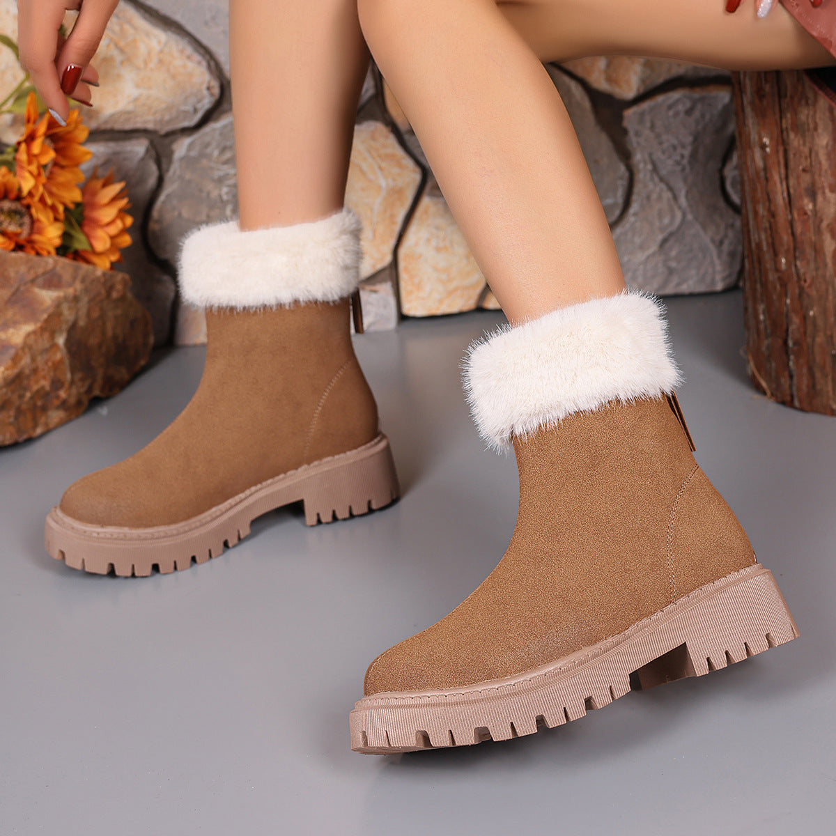 Square-heeled Snow Boots Winter Plus Velvet Platform Plush Shoes Fashi