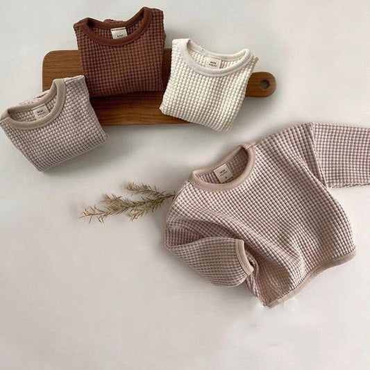 Babies And Young Children's Simple Waffle Loose Pullover T-shirt - Luxury 0 by Shop Luxe Look