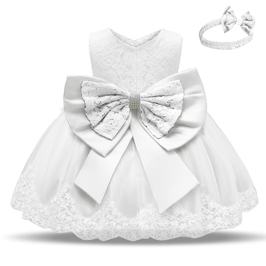 Baby Girls White Baptism Dress Newborn Princess Birthday Wear Toddler Flower Christening Ball Gown Kids Dresses for Girls 12 24M-shopluxelook.store