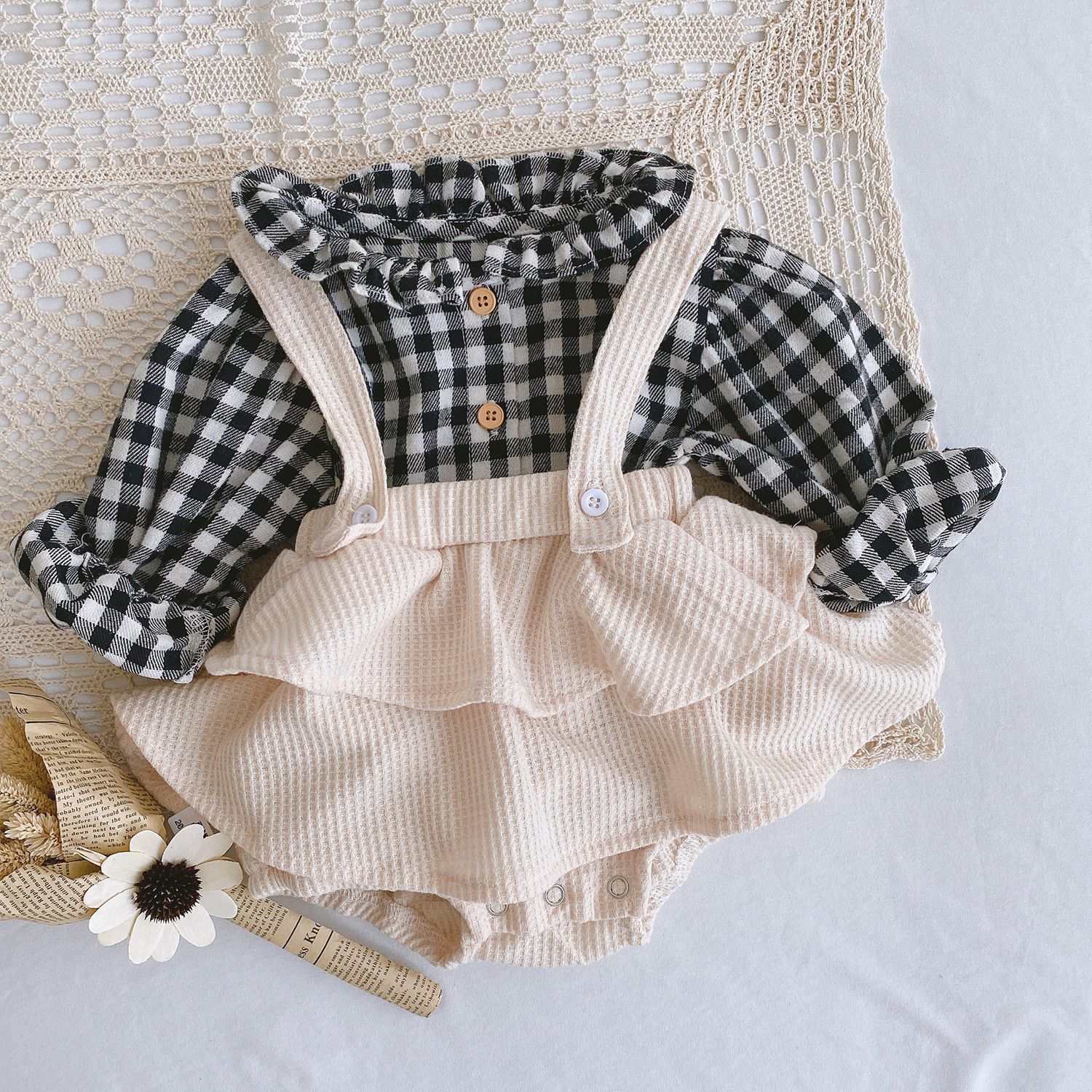 baby romper-Baby Romper 0-2 Years Old Baby Clothes Baby Girl Foreign Style Pleated Lotus Leaf Sling Climber-shopluxelook.store