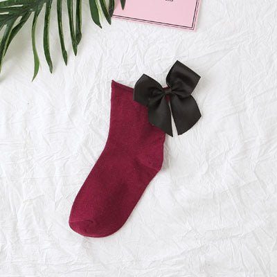 back bow cotton socks-Back bow cotton socks-shopluxelook.store