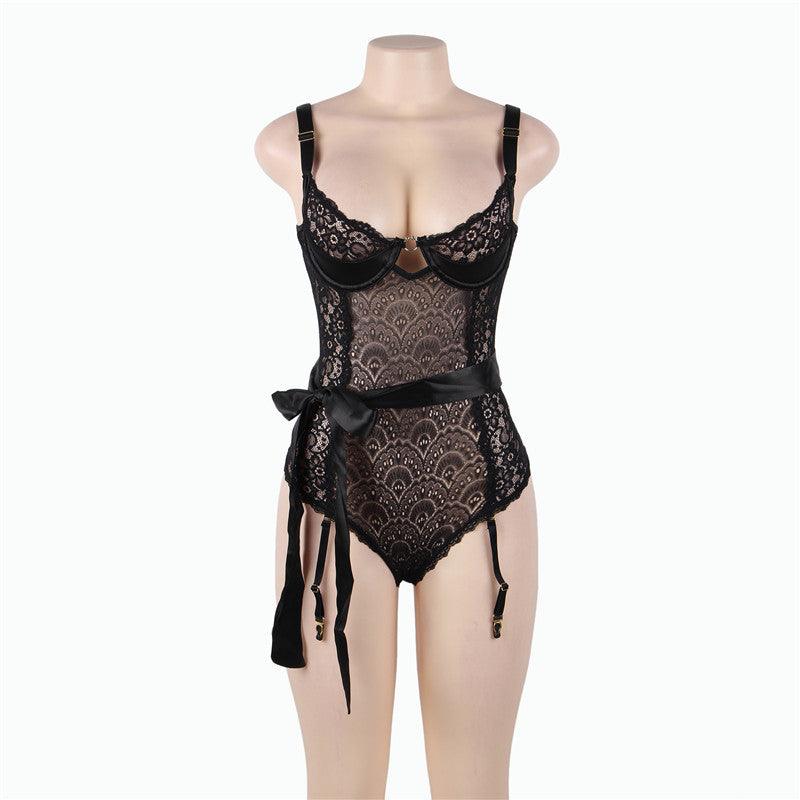 Body en dentelle femme-Body en Dentelle pour femmes, short noir, rouge vin, Sexy, grande taille, Body en Dentelle, RW80623, tenue de Club-shopluxelook.store