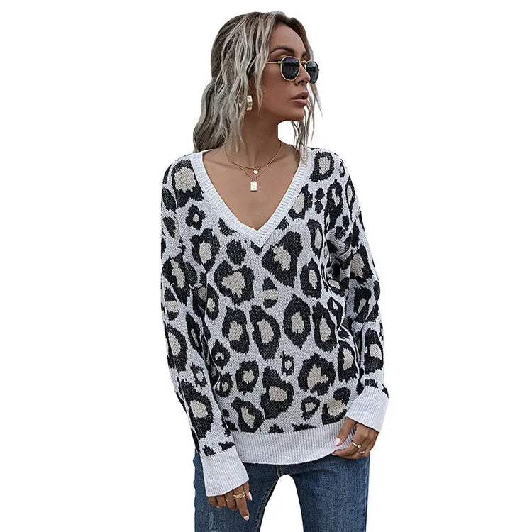 European And American Style Leopard Print Knitted Pullover shopluxelook.store