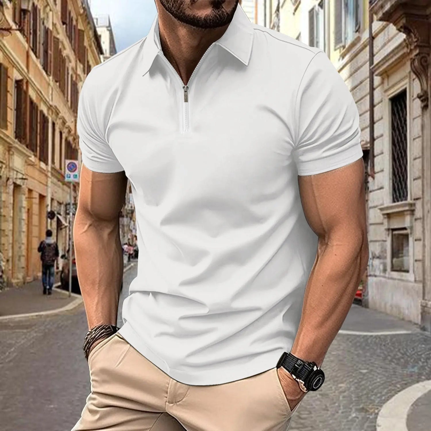 Zipper And Lapel Top Polo Shirt Men shopluxelook.store