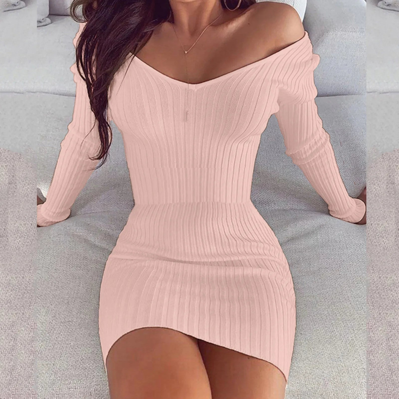 Sexy off Shoulder Long Sleeve Bodycon Dress for Women 2024 Spring Autu