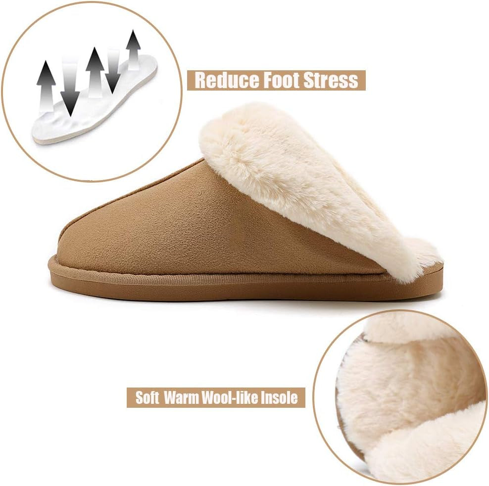 Womens Slippers Fur Slippers Ladies House Bedroom Shoes with Anti-Slip