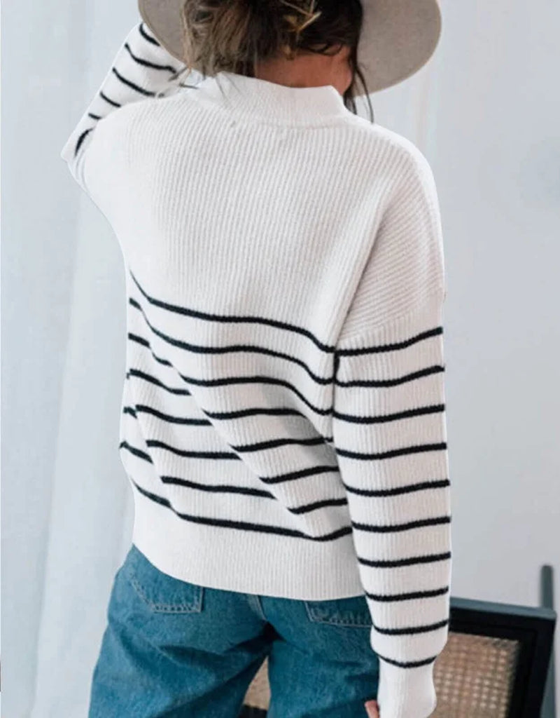 Sweaters for Women Quarter Zip Striped Sweaters Knitted Warm Pullover 