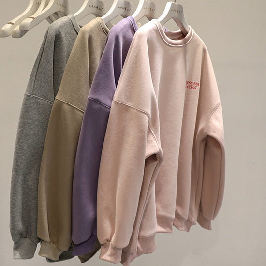 Fleece-lined Thick Lazy Round Neck Loose Sweatshirt Women